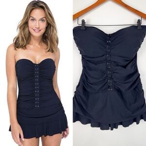 Profile by Gottex Moto Lace-Up Ruched Swimdress 16W Black